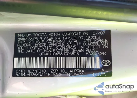 2008 Scion Xd from USA, damaged, VIN JTKKU10458J005828